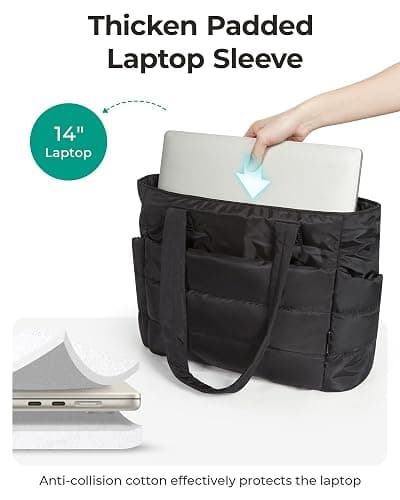 BAGSMART Tote Bag for Women, Lightweight Puffy Tote Bag with Compartments Shoulder Bag Handbag for Travel, Work, Gym thumbnail 4