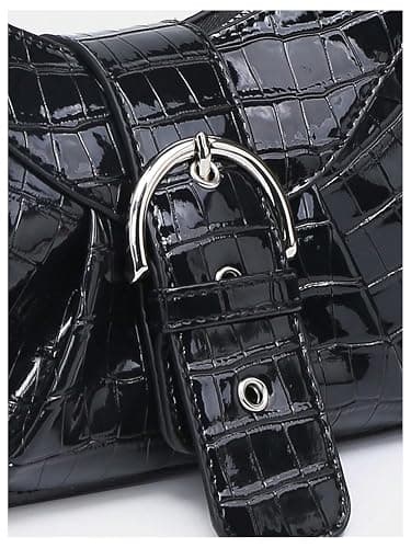 Verdusa Women's Pleated Hobo Shoulder Bags Metallic PU Leather Clutch Handbag - One Size - Glow Black thumbnail 4
