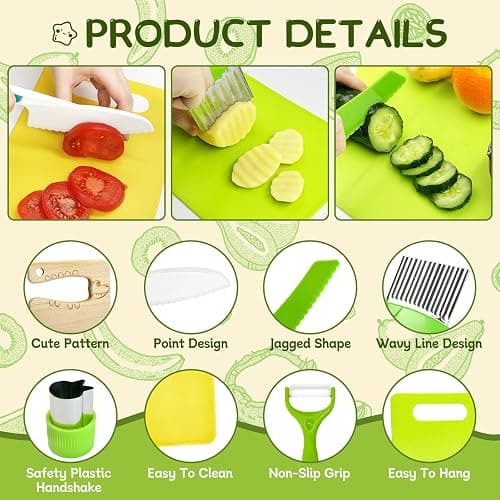 Chanking 13 Pieces Kids Safe Knife Set for Real Cooking Child-Friendly Plastic Chef Tools Montessori Kitchen Toys for Toddlers Birthday Gifts for Boys and Girls Ages 4+ (A) thumbnail 4