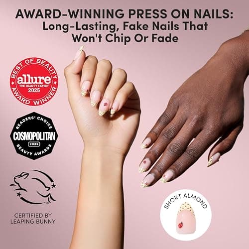 Glamnetic Press On Nails - Short Almond, Glossy Fake Nails 30 Pc Full Kit | Summer-ready Red press on nails in 15 sizes. French tip glue-on set. Waterproof, chip-resistant, up to 2 weeks wear thumbnail 2