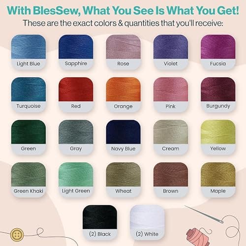 Sewing Thread-24 Spools of Polyester Thread for Sewing Machine for Beginners, Hand Stitching & Quilting-1000 yds Each in 22 Colors+Bonus Black & White thumbnail 5