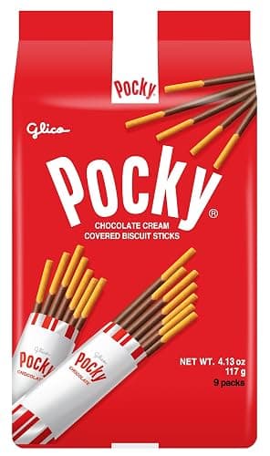 Glico Pocky, Chocolate Cream Covered Biscuit Sticks (9 Individual Bags), 4.13 oz - Image 1