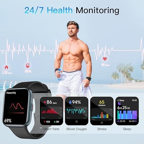 Smart Watch for Men Women (Answer/Make Call), Alexa Built-in, 1.8" Touch Screen Fitness Watch with SpO2 Heart Rate Sleep Monitor, 100 Sport, IP68 Waterproof Step Counter Smartwatch for iPhone Android thumbnail 3