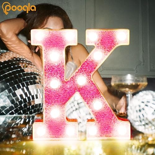 Pooqla LED Marquee Letter Lights, Light Up Pink Letters Glitter Alphabet Letter Sign Battery Powered for Night Light Birthday Party Wedding Girls Gifts Home Bar Christmas Decoration, Pink E thumbnail 7