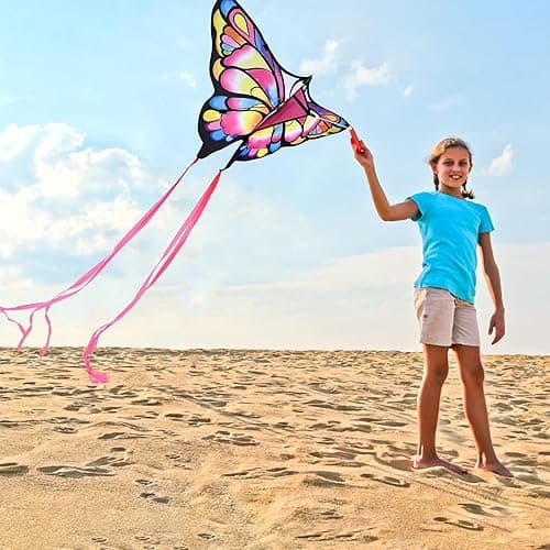 Simxkai Butterfly Kite for Kids & Adults, Easy to Fly Blue Big Kite for Beginners(1Pack 2Pack) - 1 - Butterfly Kite 1 Pack (Pink) thumbnail 5