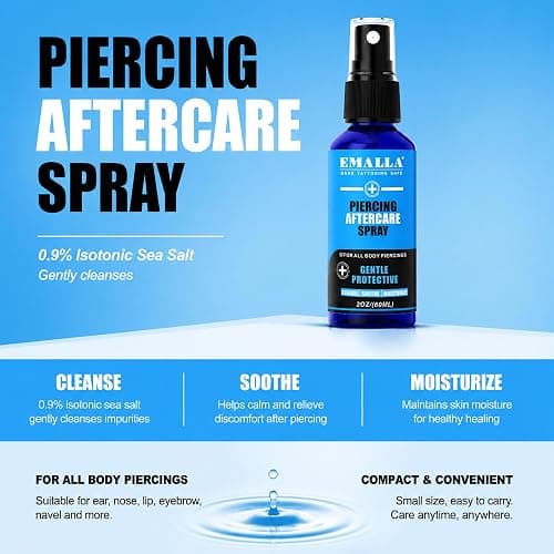 Emalla 3-in-1 Piercing Aftercare Spray 2oz Saline Spray for Piercings | Gentle Ear Piercing Cleaner Saline Solution for Piercing Soothing Piering Bump Care Alcohol Free Daily Mist Nose Belly Button thumbnail 6