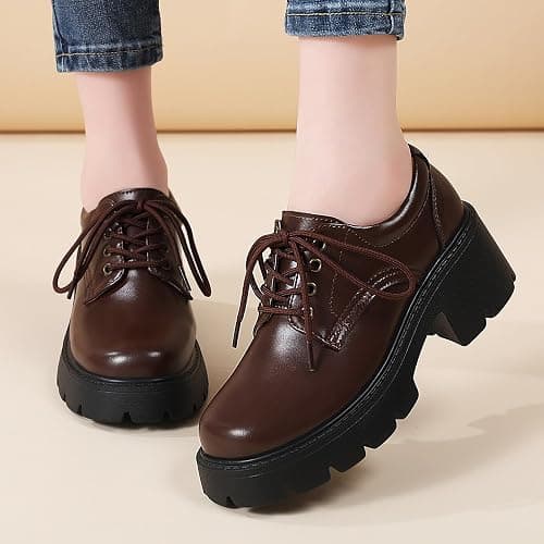 Oxford Shoes for Women Womens Platform Oxford Shoes Chunky Oxfords Heel | Comfortable Classic Lace Up Leather Lightweight Work Dress Business Casual Uniform Interview Walking Women's Slip-Ons thumbnail 7