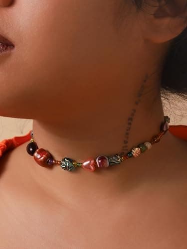 MINACHI Multi Color Beads Necklace, Natural Stone, Pattern Beads, Bohemian Style, Gift Jewelry for Women thumbnail 4