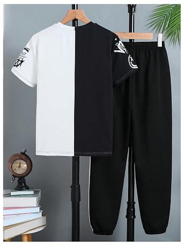 WDIRARA Boy's Two Piece Graphic Print Short Sleeve T Shirts and Elastic Waist Pants Clothing Set thumbnail 2