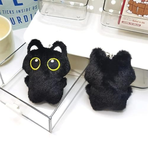 HUIJUFU Black Cat Plush Keychain Purse Charm - Cute Bag Charms Gifts for Women thumbnail 6
