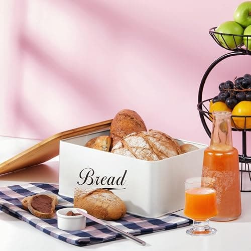 RoyalHouse Modern Metal Bread Box with Bamboo Cutting Board Lid, Bread Storage Container for Kitchen Counter, Vintage Kitchen Decor Organizer thumbnail 6