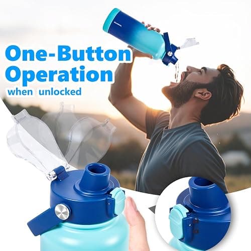 Insulated Water Bottle with Lid & Boot & Stickers, 40 oz Stainless Steel Sweat Free Bottle Keep Cold 24H, BPA-Free Sports Wide Mouth Water Bottle, CyanBlue thumbnail 4