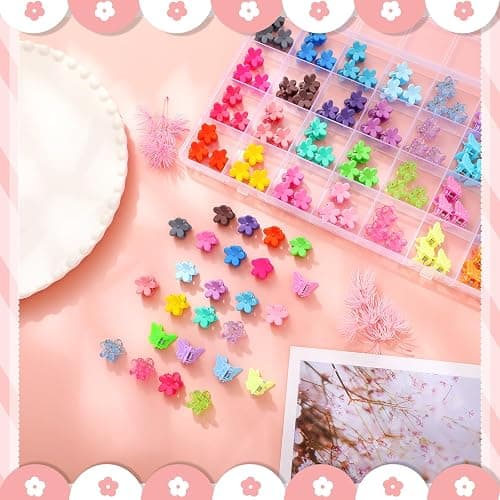 112 Pcs Baby Hair Clips - 28 Color Mini Flower and Butterfly Clips for Girls, Toddlers - Small Claw Clips With Organizer Box - Cute Hair Accessories - Multicolor thumbnail 7