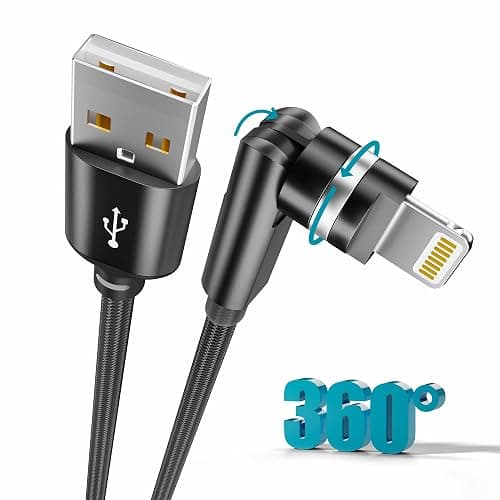90 Degree iPhone Charger Swivel Head Cable - 6.6FT Rotating Lightning Charging Cable Nylon Braided 180 & 360 Degree Right Angle Swivel Lightning Cord with Fast Charging, Data Sync, CarPlay for iPhone - Image 1