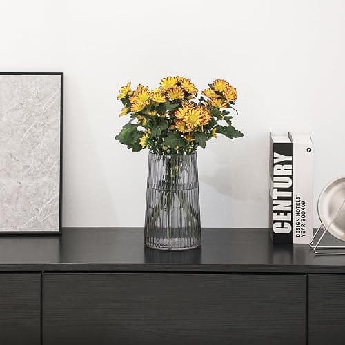 MARTAGE Black Glass Vase for Flower, Flower Vase for Bouquet, Modern Glass Vases, Ribbed Vases for Living Room, Bedroom, Dining Table, Office, Wedding, Centerpieces, 8 Inches thumbnail 5
