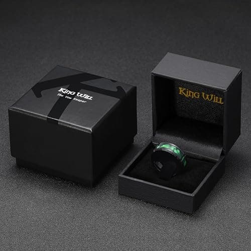 King Will Tungsten Carbide Wedding Band for Men - 8mm Black High Polished Inlay Green/Black Olive Shell Texture Patterns for Everyday Wear Comfort Fit thumbnail 6
