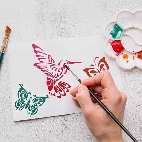 JSRQT 12Pcs Spring Stencils for Painting on Wood Craft Canvas Walls,Hummingbird Butterfly Dragonfly Drawing Template, Reusable DIY Home Decor Craft Stencil,5.6 x 4.1” thumbnail 2