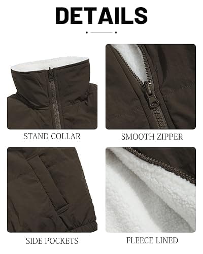 ZAFUL Women's 2024 Fleece Cropped Vest Sleeveless Zip Up Reversible Lightweight Jacket Sherpa Winter Puffer Coat Outerwear thumbnail 6