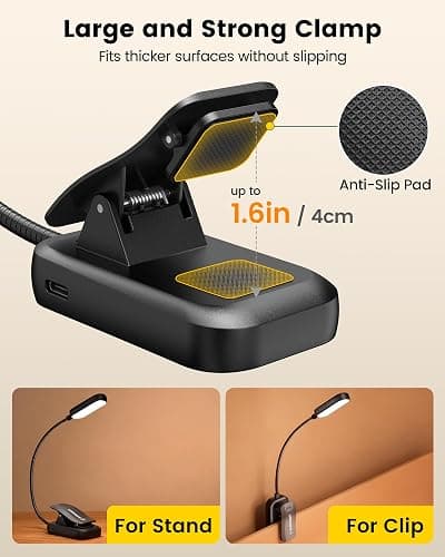 Glocusent 20 LED Book Light for Reading in Bed, Eye Caring Reading Light, 5 Colors & 5 Brightness 3–100LM Dimmable, 1200mAh Rechargeable to 90 Hrs, Lightweight Clip on Light for Book Lovers thumbnail 6