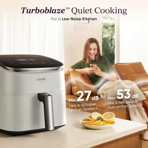 Cosori 9-in-1 TurboBlaze Air Fryer 6 Qt, Premium Ceramic Coating, 90°–450°F, Precise Heating for Even Results, Air Fry, Roast, Bake, Broil, Dry, Frozen, Proof, Reheat, Keep Warm, 120V, Light Gray thumbnail 6