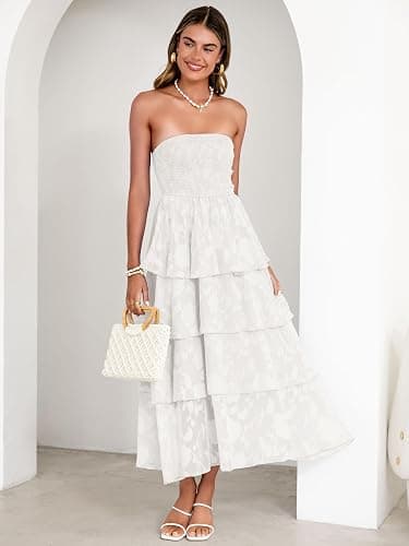 Simplee Womens Summer Strapless Maxi Dress 2026 Boho Floral Off Shoulder Wedding Guest Dresses Tiered Beach Long Sundress thumbnail 3