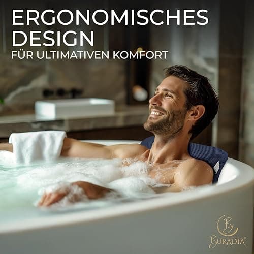 BURADIA Almohada para bañera con red de lavandería, máxima comodidad y relajación con la última tecnología Air Mesh – Cojín de baño para bañera con 4 ventosas fuertes – Almohada cervical/almohada thumbnail 3