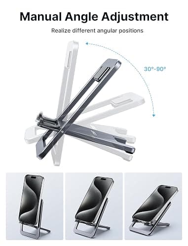JSAUX Cell Phone Stand, Foldable Aluminum Adjustable Phone Holder for Desk Portable Travel Essentials Office Accessories for iPhone 17 16 15 14 13 Pro Max Samsung S25 S24 S23 Ultra Kindle-Gray thumbnail 5