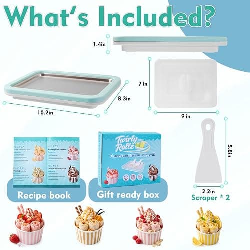 Premium Rolled Ice Cream Maker Kit w/Lid. Recipe Book, Stainless Steel Ice Cream Tray, 2 Spatulas,& Gift Ready Box. Homemade Ice Cream Maker. Instant Ice Cream Roller Maker (Mint Green) thumbnail 3