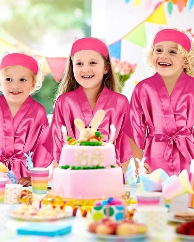 Jecery 5 Pack Spa Robes Set for Party Gift Sleepover Slumber Birthday Party Squad Robe DIY Silk Satin Bathrobes with Headband thumbnail 6