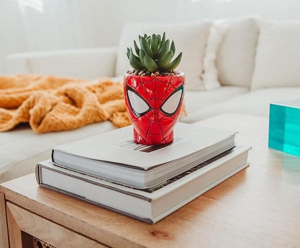 Toynk Marvel Comics Spider-Man Web-Head 3-Inch Ceramic Mini Planter with Artificial Succulent | Small Flower Pot, Faux Indoor Plants thumbnail 7