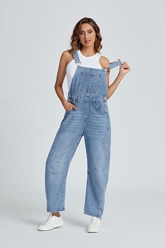Ladyful Women's Denim Overall Casual Straight Wide Leg Bib Jeans Overall Adjustable Straps Denim Romper Stretch Jumpsuits thumbnail 6