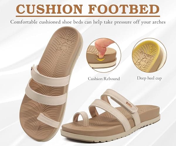 KuaiLu Womens Slides Sandals With Arch Support Comfort Plantar Fasciitis | Yoga Mat Orthopedic Cushion Sandals Fashion Summer Beach Walking Flat Adjustable Ladies Slip On Dressy Sandles US5-11 thumbnail 6