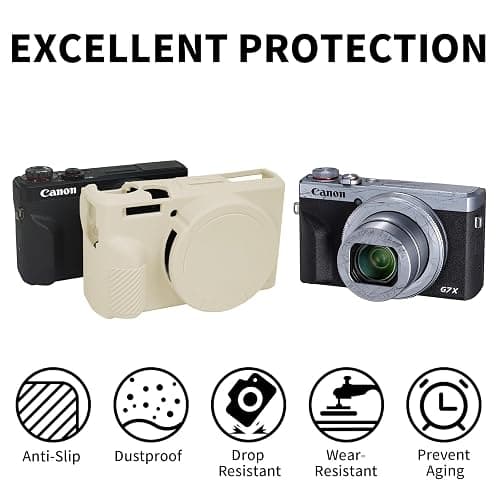 G7X Mark III Case, Protective Case for Canon Powershot G7X Mark III Digital Camera, Removable Lens Cover Silicone Sleeve Soft Camera Cover Rubber Protective Body Skin- Beige thumbnail 2