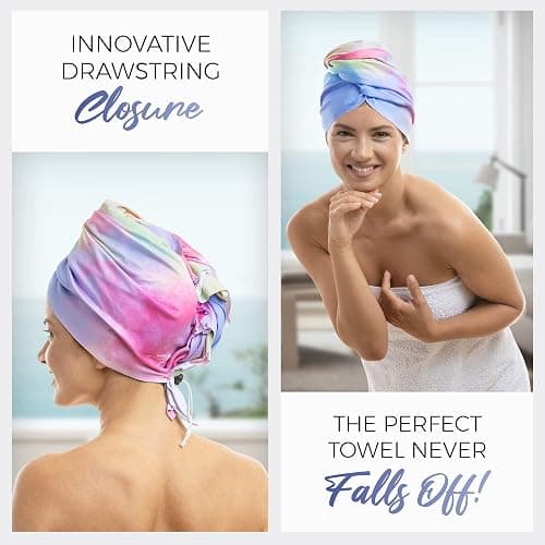 Microfiber Hair Towel Wrap for Women - Gift and Travel - Smooth like Silk - Curly, Wavy, Straight Hair Girls - Plopping Essential - Anti-Frizz, Fast Drying, Works Better than a Cotton T-Shirt thumbnail 9