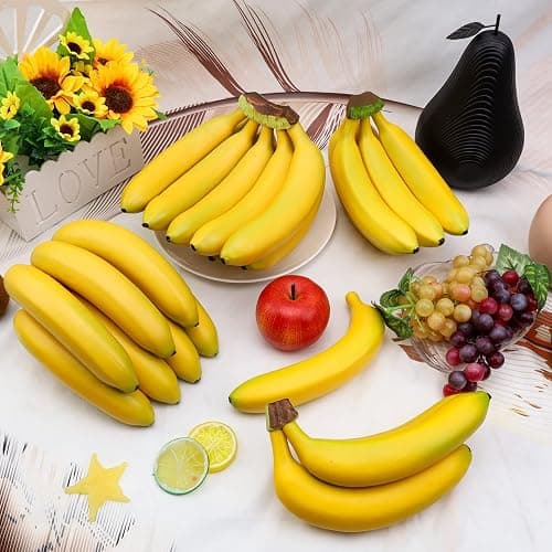 Woration Realistic Lifelike Artificial Banana Bunch Simulation Fruit Decorative Fake Food Model Display Photography Props Kitchen Wedding Home Party Decor - 3 Heads thumbnail 2