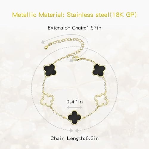 Clover Bracelet for Women 18k Gold Plated Silver Lucky Four Leaf Link Chain Bracelets Charm Trendy Jewelry Gifts for Women thumbnail 2
