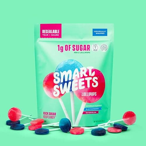 SmartSweets Lollipops, 3oz, Blue Raspberry & Watermelon Flavors, Hard Candy with Low Sugar (1g), Low Calorie (40), No Artificial Sweeteners, Plant-Based, Gluten-Free (Pack of 2) thumbnail 10