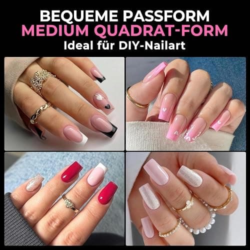 UNA GELLA Nail Tips Square Medium, 216 Stück 12 Größen Soft Gel Tips Quadratische Full Cover Nageltips für Nagelverlängerung Alltag Zuhause und DIY Nageldesign thumbnail 2