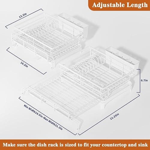 COHOSEGE Large Dish Drying Rack,Extendable Dish Rack with Cutlery Holder, Anti-Rust White Dish Racks for Kitchen Counter,Dish Drainers for Kitchen Sink,Over The Sink Drying Rack Kitchen thumbnail 2