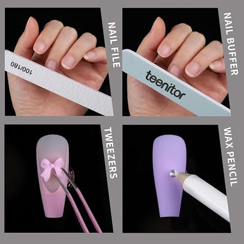Teenitor Acrylic Nail Kit with Clear Coffin Nail Tips, Nail Charms and Gems, Nail Stickers, Nail Art Brushes, Nail Dotting Tools, Nail Stand, Press On Nails Kit for DIY Nail Art thumbnail 9