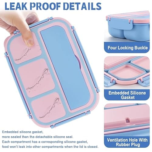 shell and turtle Bento Box Adult Lunch Box, Lunch Containers for Kids Girls Boys with 4 Compartments, Lunchable Food Container with Utensils, Sauce Jar, Muffin Liners, 40 Oz/5 Cup, Blue Pink thumbnail 5