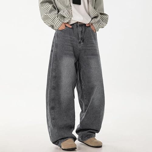 qcdyrxf Mens Baggy Jeans Y2k Wide Leg Loose Fit Jeans Streetwear Denim Washed Hip Hop Pants thumbnail 3