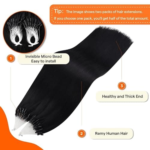 Full Shine Micro Loop Hair Extensions Human Hair 24 Inch 50 Grams Color 1 Jet Black Long Straight Remy Hair Micro Link Hair Extensions Human Hair add Length thumbnail 2