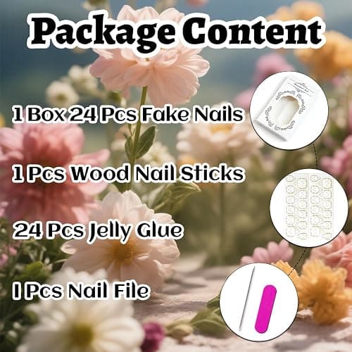 24Pcs 3D Almond Press on Nails Medium White French Tip Fake Nails Gold Beads Shell Starfish Rhinestones Design Flower Glue on Nails Spring False Nails Handmade Acrylic Nails for Women Manicure thumbnail 6