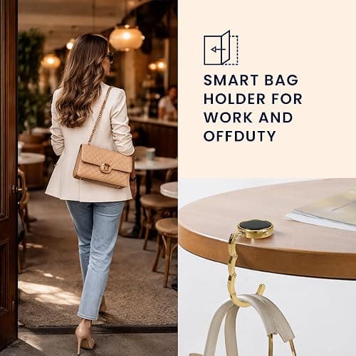 kwmobile Purse Hook for Table - Set of 2 Purse Holder - Folding Handbag Hanger - Portable Bag Holder - Bag Hooks for Desk - Table Hook Gold thumbnail 2