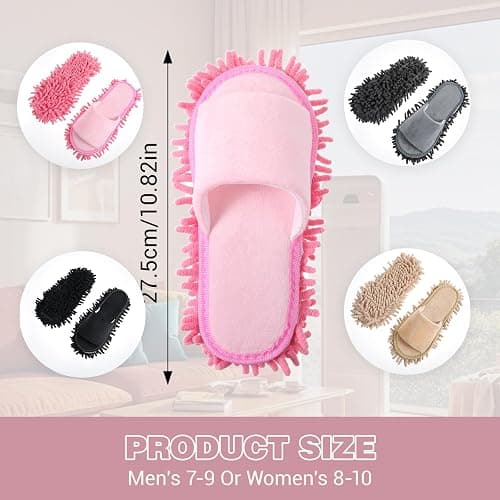 Meyeyaia 4 Pair Washable Mop Shoes,Removable Microfiber Cleaning Slippers,Mopping Slippers for Women and Men Home Office Floor Dust and Dirt Cleaning (Beige Gray Pink Black) thumbnail 4
