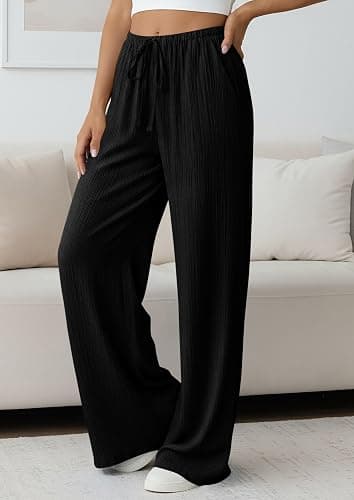 PRETTYGARDEN Womens Palazzo Pants Summer Fashion 2026 High Waisted Wide Leg Drawstring Flowy Beach Trousers with Pockets thumbnail 4