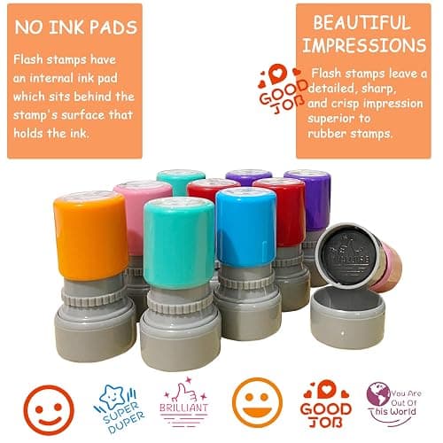 12 Sorted Teacher Stamps for Classroom, Self-Inking Rubber Colorful Teacher Stamps for Grading Homework, Mood Expressions Stamps for Office Stationery Encouraging Comments thumbnail 5