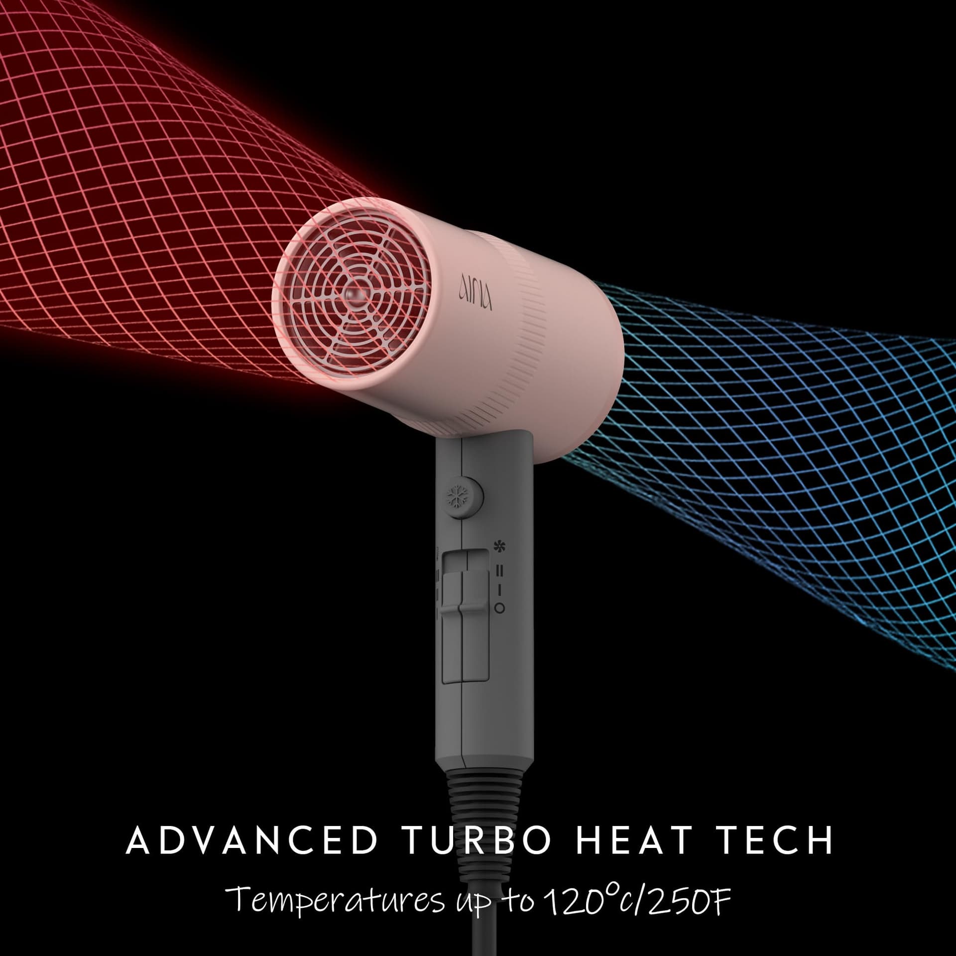 AINA Hair Dryer with Diffuser, Blow Dryer for Women | Advanced Ionic Technology, Ceramic Coating | Cold Shot Features Turbo Heat for Fast Drying and Shine (Misty Blush) thumbnail 4
