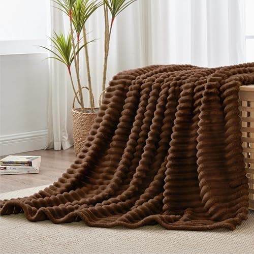 BEDELITE Fleece Throw Blanket for Couch - 300GSM Soft & Warm Fluffy Chotolate Brown Blanket, Decorative and Giftable Striped Blankets for Women, Men, 50"x60" thumbnail 8